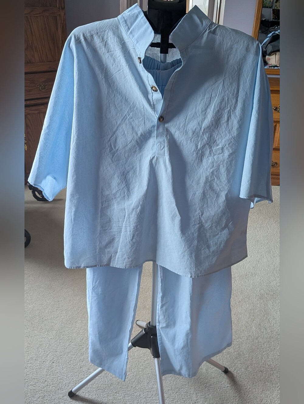 100 Percent Cotton Light Blue Two-Piece Loungewear Set